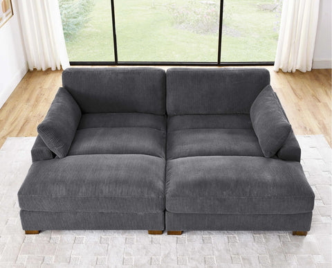 Oversized modular corduroy sofa with ottoman
Gray corduroy sectional sofa
Cream corduroy sofa with plush seating
Custom living room layout with ottoman
Deep seat cozy couch with corduroy fabric