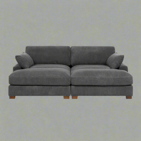 Oversized modular corduroy sofa with ottoman
Gray corduroy sectional sofa
Cream corduroy sofa with plush seating
Custom living room layout with ottoman
Deep seat cozy couch with corduroy fabric