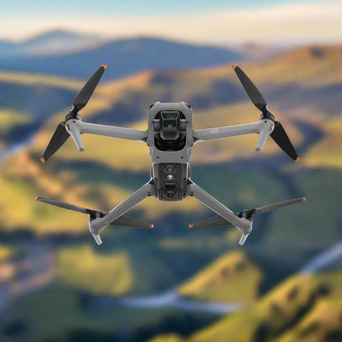 DJI Air 3 drone with dual camera system
DJI Air 3 Fly More Combo full package
DJI RC 2 controller included in the bundle
DJI Air 3 drone in flight with scenic background