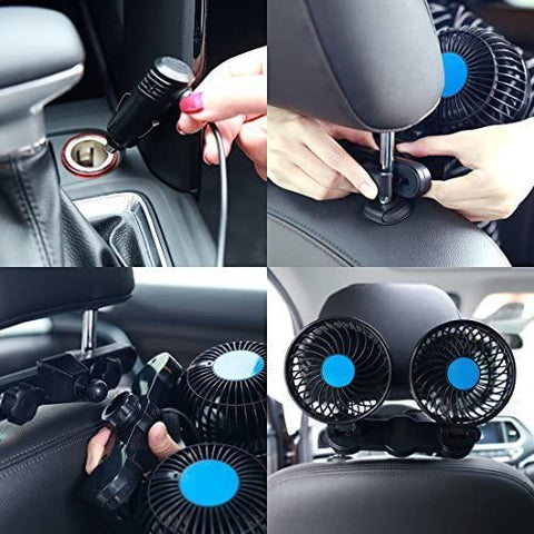 Plug-in 12V car fan installation – easy setup in backseat for air circulation
