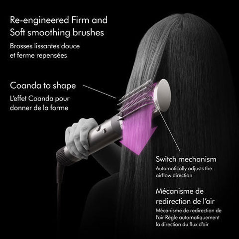 User styling with Dyson Airwrap brush attachment
Dyson Airwrap nickel/copper edition packaging display