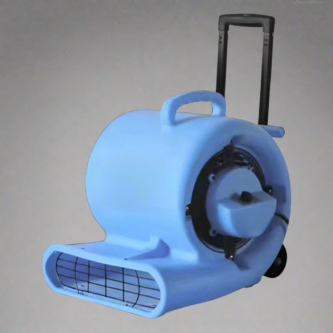 Floor dryer fan with wheels and handle
High-velocity air mover for job sites
Blue industrial carpet dryer fan in use
Heavy-duty blower fan for water damage
Portable air mover fan on wheels