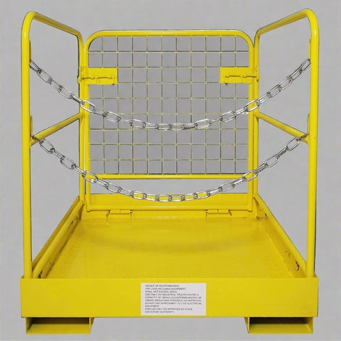 Forklift safety work platform cage
Aerial lift basket attachment for forklifts
WP36 safety cage with double doors
Folding yellow forklift cage for elevated tasks
Galvanized mesh safety cage on warehouse floor