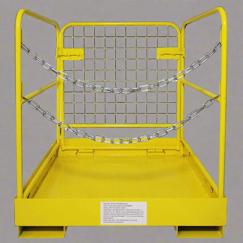 Forklift safety work platform cage
Aerial lift basket attachment for forklifts
WP36 safety cage with double doors
Folding yellow forklift cage for elevated tasks
Galvanized mesh safety cage on warehouse floor