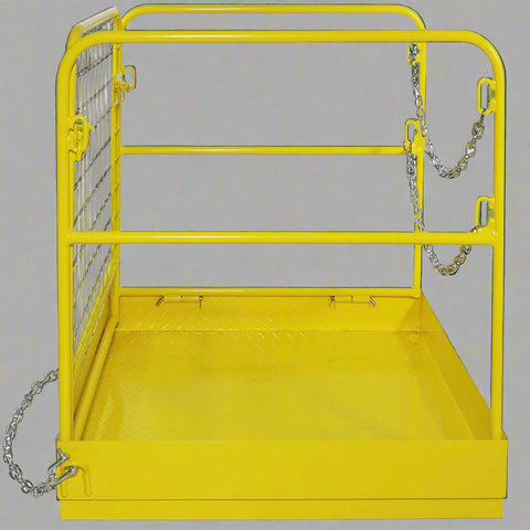 Forklift safety work platform cage
Aerial lift basket attachment for forklifts
WP36 safety cage with double doors
Folding yellow forklift cage for elevated tasks
Galvanized mesh safety cage on warehouse floor
