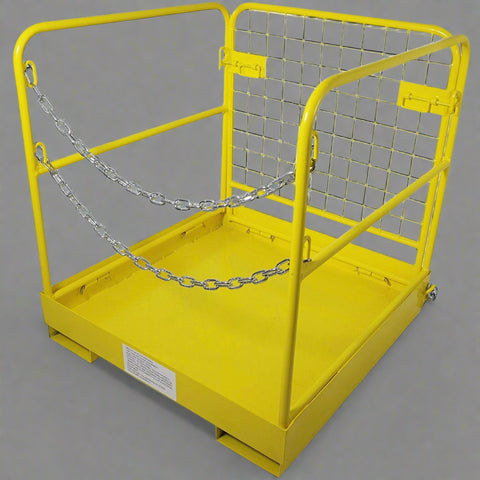 Forklift safety work platform cage
Aerial lift basket attachment for forklifts
WP36 safety cage with double doors
Folding yellow forklift cage for elevated tasks
Galvanized mesh safety cage on warehouse floor