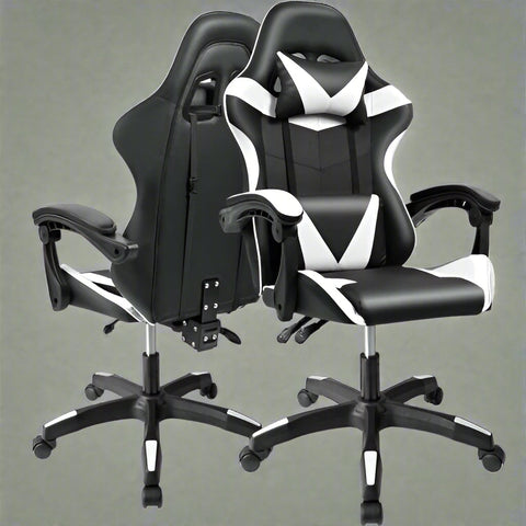 Black and Gray Gaming Office Chair Front View
Racing Style Chair with Adjustable Recline
Multiple Color Variants of Gaming Chairs
High Back Ergonomic Office Chair with Pillows