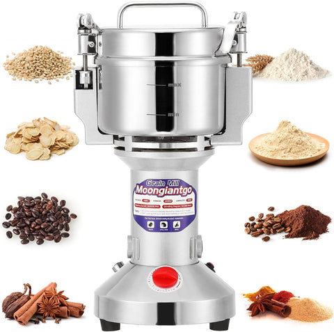 "700g electric stainless steel grain grinder with safety lid"
"High-speed commercial spice mill with overload protection"
"Herb and grain electric grinder for kitchen and lab use"