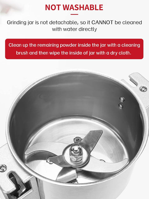 "700g electric stainless steel grain grinder with safety lid"
"High-speed commercial spice mill with overload protection"
"Herb and grain electric grinder for kitchen and lab use"