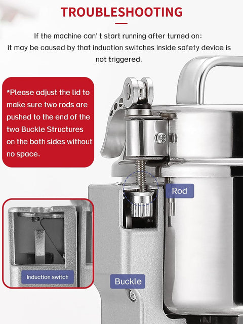 "700g electric stainless steel grain grinder with safety lid"
"High-speed commercial spice mill with overload protection"
"Herb and grain electric grinder for kitchen and lab use"