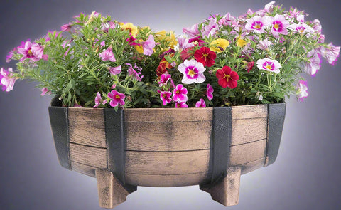 NEW HALF BARREL PLASTIC PLANTER 517201 - with | Sold by Uncle Wiener's Wholesale