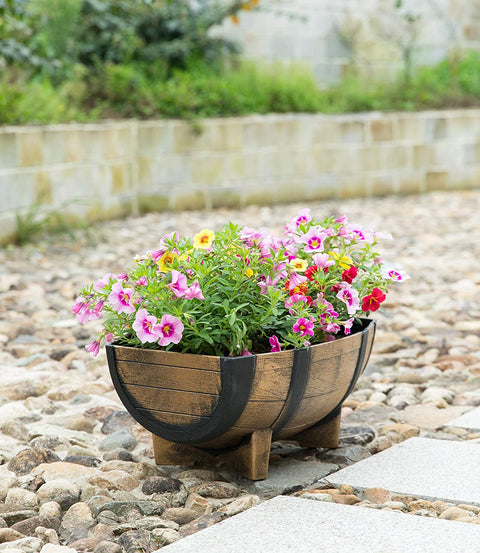 NEW HALF BARREL PLASTIC PLANTER 517201 - with | Sold by Uncle Wiener's Wholesale