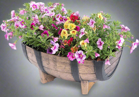 NEW HALF BARREL PLASTIC PLANTER 517201 - with | Sold by Uncle Wiener's Wholesale