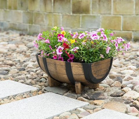 NEW HALF BARREL PLASTIC PLANTER 517201 - with | Sold by Uncle Wiener's Wholesale