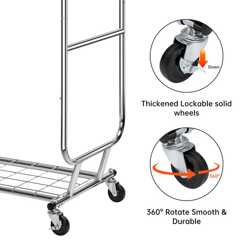 New Heavy Duty Double Rod Clothing Garment Rack – Rolling Adjustable Closet Organizer with Storage 600 lbs Capacity SKU AMCMR2992 - with | Sold by Uncle Wiener's Wholesale