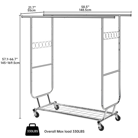 New Heavy Duty Double Rod Clothing Garment Rack – Rolling Adjustable Closet Organizer with Storage 600 lbs Capacity SKU AMCMR2992 - with | Sold by Uncle Wiener's Wholesale