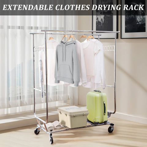 New Heavy Duty Double Rod Clothing Garment Rack – Rolling Adjustable Closet Organizer with Storage 600 lbs Capacity SKU AMCMR2992 - with | Sold by Uncle Wiener's Wholesale