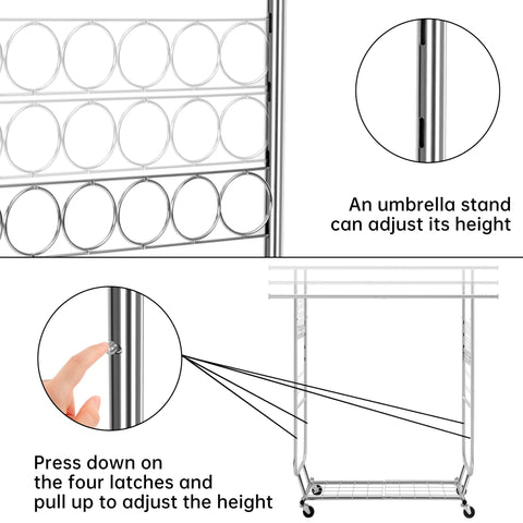 New Heavy Duty Double Rod Clothing Garment Rack – Rolling Adjustable Closet Organizer with Storage 600 lbs Capacity SKU AMCMR2992 - with | Sold by Uncle Wiener's Wholesale