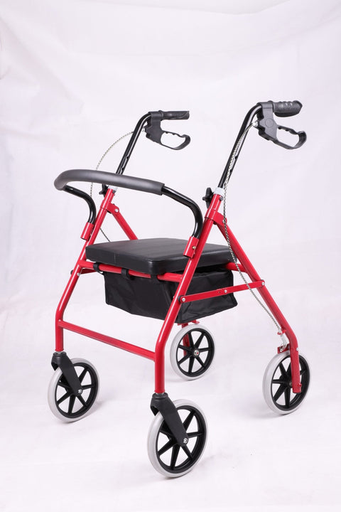 New Heavy Duty Extra Wide Rolling Walker with Padded Seat – 8" Wheels, Adjustable Height, Loop Brakes, Red - with | Sold by Uncle Wiener's Wholesale