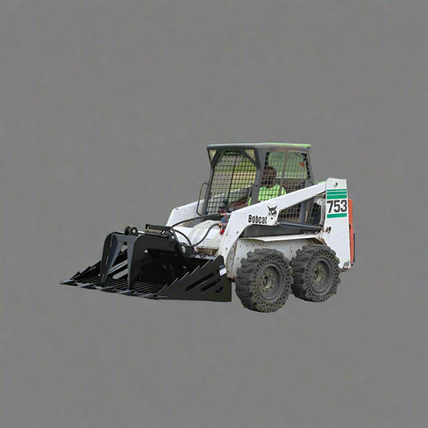 Skeleton grapple bucket with dual hydraulic arms
72-inch rock bucket with fine grade tine spacing
Skid steer rock rake attachment for sorting debris
Side view of grapple arms open and closed