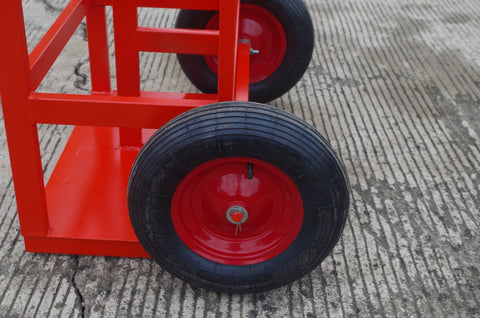 "Heavy-duty welding gas cylinder cart for oxygen and acetylene tanks"
"Dual tank red welding cart with hose storage and safety chains"
"Industrial gas cylinder trolley for safe cylinder transport"