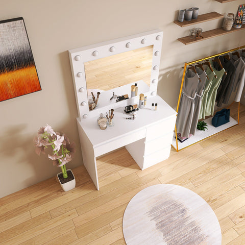 "Hollywood LED Light Mirror Dressing Table in White Finish"
"Black Vanity Dressing Table with LED Lighted Mirror"
"Spacious Drawer Storage in Hollywood Style Dressing Table"
"LED Mirror Close-up with Adjustable Brightness for Makeup"
"Modern White and Black Dressing Table Sets for Bedrooms"