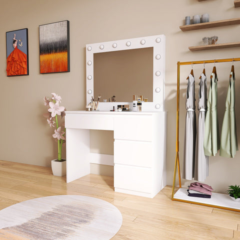 "Hollywood LED Light Mirror Dressing Table in White Finish"
"Black Vanity Dressing Table with LED Lighted Mirror"
"Spacious Drawer Storage in Hollywood Style Dressing Table"
"LED Mirror Close-up with Adjustable Brightness for Makeup"
"Modern White and Black Dressing Table Sets for Bedrooms"