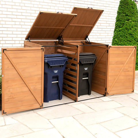 Outdoor Medium Trash & Recycling Storage Shed - Cypress Wood
Garbage Bin Storage Enclosure with Dual Doors and Top Lid
Brown Cypress Wooden Outdoor Garbage Shed for 2 Bins
Weather-Resistant Horizontal Storage Shed for Trash Bins
Durable Wooden Recycling Bin Storage Cabinet for Outdoors