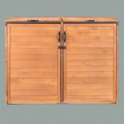 Outdoor Medium Trash & Recycling Storage Shed - Cypress Wood
Garbage Bin Storage Enclosure with Dual Doors and Top Lid
Brown Cypress Wooden Outdoor Garbage Shed for 2 Bins
Weather-Resistant Horizontal Storage Shed for Trash Bins
Durable Wooden Recycling Bin Storage Cabinet for Outdoors