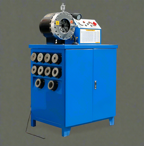Hydraulic hose crimping machine full view
400 ton hydraulic hose press with tool cabinet
Close-up of hose crimp die sets
Hose crimping tool with 10L oil pump
Industrial hydraulic press for 6–51mm hoses
