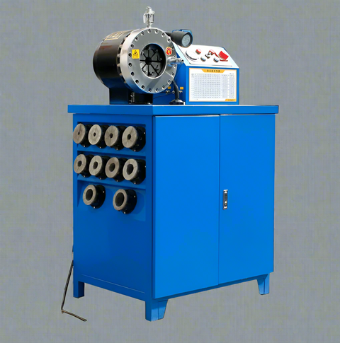 Hydraulic hose crimping machine full view
400 ton hydraulic hose press with tool cabinet
Close-up of hose crimp die sets
Hose crimping tool with 10L oil pump
Industrial hydraulic press for 6–51mm hoses