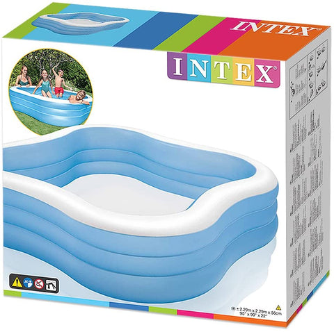 Intex Inflatable Family Pool – Blue Wave Design
Backyard Inflatable Pool – Intex 321 Gallon Capacity
Kids Swimming in Intex Wave Pool – Outdoor Setup
Large Inflatable Pool with Repair Patch – Top View