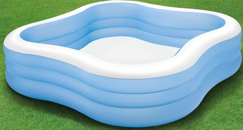 Intex Inflatable Family Pool – Blue Wave Design
Backyard Inflatable Pool – Intex 321 Gallon Capacity
Kids Swimming in Intex Wave Pool – Outdoor Setup
Large Inflatable Pool with Repair Patch – Top View