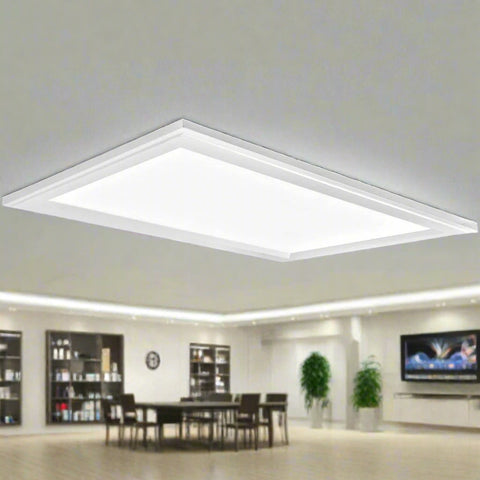 Ultra-slim LED ceiling panel light 60W in drop ceiling
LED panel ceiling light with surface mount frame
Suspended LED flush ceiling light for office or classroom
Dimmable 6500K LED ceiling fixture mounted in grid
White frame LED panel light for suspended ceilings