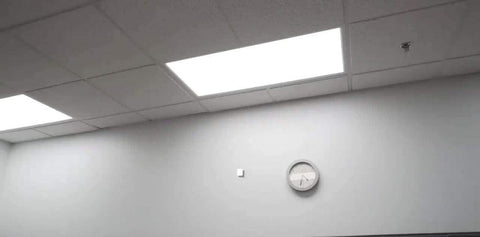 Ultra-slim LED ceiling panel light 60W in drop ceiling
LED panel ceiling light with surface mount frame
Suspended LED flush ceiling light for office or classroom
Dimmable 6500K LED ceiling fixture mounted in grid
White frame LED panel light for suspended ceilings