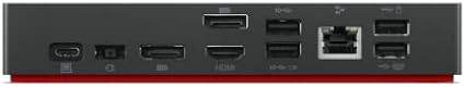 Lenovo ThinkPad USB-C Dock top view
Docking station with HDMI, DisplayPort, and USB ports
Open box dock with accessories included
Rear panel showing power and video output ports
