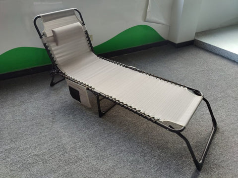 Beige Reclining Chaise Lounge Chair – Outdoor Setup
Foldable Sun Lounger with Adjustable Backrest – Side View
Patio Chaise Lounge Chair with Pillow – Front Angle
Folded Outdoor Lounger Chair – Storage-Friendly
Lightweight Recliner Chair for Garden or Balcony