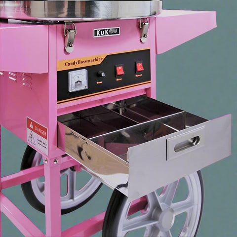 Pink Candy Floss Machine with Dome Cover – Front View
Commercial Cotton Candy Machine – Close-Up of Controls
Candy Floss Cart with Wheels – Party Setup
Dome Cover Cotton Candy Maker – Rear View
Pink Cotton Candy Machine in Use – Carnival Event
