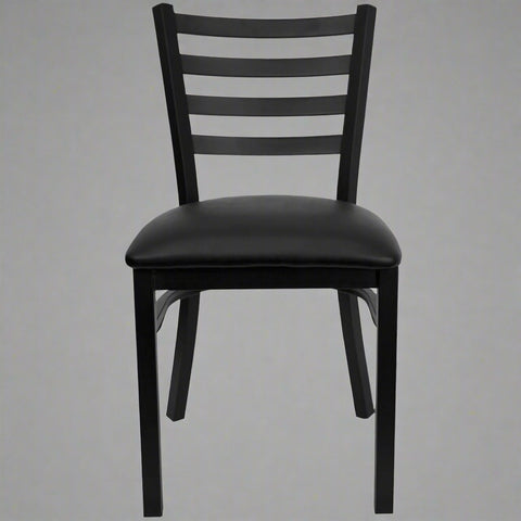 Black Metal Restaurant Chair with Padded Seat – Front View
Side Profile of Commercial Dining Chair – Ladder Back Design
Stackable Black Metal Chair with Cushioned Seat
Commercial Dining Chair for Café or Restaurant Setting