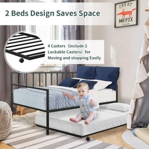 “Metal twin daybed with trundle frame – space-saving black design”
“Convertible sofa bed with pull-out trundle for guests”
“Steel twin bed frame with trundle rollers – black finish”