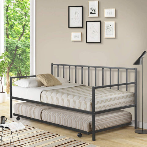 “Metal twin daybed with trundle frame – space-saving black design”
“Convertible sofa bed with pull-out trundle for guests”
“Steel twin bed frame with trundle rollers – black finish”