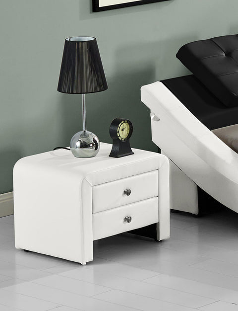 "Modern 2-Drawer Upholstered Bedside Table Nightstand – White Finish"
"Contemporary Black Faux Leather Nightstand with Two Drawers"
"Modern White Bedside Table with Sleek Upholstered Finish"
"Minimalist 2 Drawer Nightstand for Bedroom Storage"