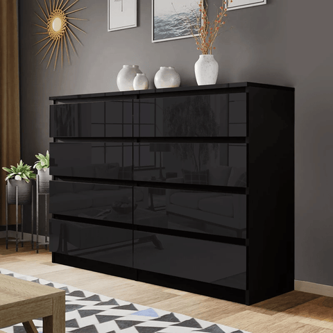 “White high gloss 2-drawer bedroom dresser”
“Black modern drawer chest with glossy finish”
“Modern white storage cabinet in bedroom setting”
“High gloss 8-drawer dresser for large storage”
“Contemporary white and black dressers for bedrooms”