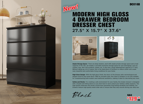 “White high gloss 2-drawer bedroom dresser”
“Black modern drawer chest with glossy finish”
“Modern white storage cabinet in bedroom setting”
“High gloss 8-drawer dresser for large storage”
“Contemporary white and black dressers for bedrooms”