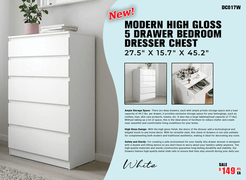 “White high gloss 2-drawer bedroom dresser”
“Black modern drawer chest with glossy finish”
“Modern white storage cabinet in bedroom setting”
“High gloss 8-drawer dresser for large storage”
“Contemporary white and black dressers for bedrooms”