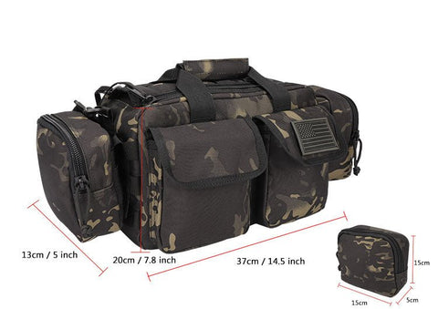 Black tactical backpack front view with MOLLE system and straps
Compact hiking backpack for camping and survival gear
Side view of military tactical backpack with rugged zippers
Outdoor travel backpack with padded shoulder straps
MOLLE-compatible tactical bag for hiking, trekking, and everyday use