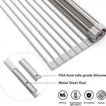 Large gray over-the-sink roll-up dish drying rack with stainless steel rods for multipurpose kitchen use – heat-resistant BPA-free silicone design