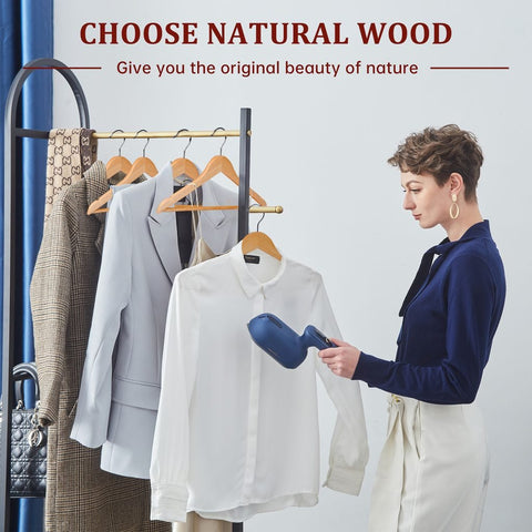 New Premium 20 Pack Wooden Clothes Hangers – Heavy - Duty Dark Natural Wood Coat Hangers with Smooth Finish & Non - Slip Bar AMWCH02 - with | Sold by Uncle Wiener's Wholesale