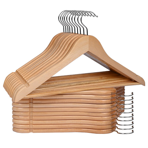 New Premium 20 Pack Wooden Clothes Hangers – Heavy - Duty Dark Natural Wood Coat Hangers with Smooth Finish & Non - Slip Bar AMWCH02 - with | Sold by Uncle Wiener's Wholesale