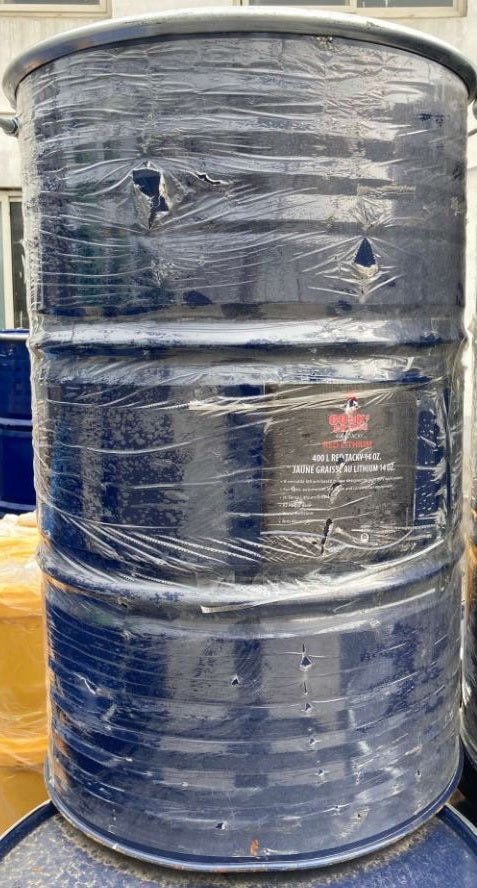 Red Lithium Grease 14 oz Tube
Grease tube close-up with red branding
Open grease container showing product texture
Bulk box packaging for 30-pack
High-capacity grease barrel for industrial use